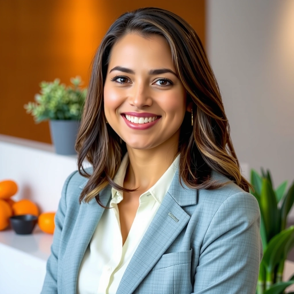 Professional portrait of Sarah Chen, a nutritionist smiling warmly