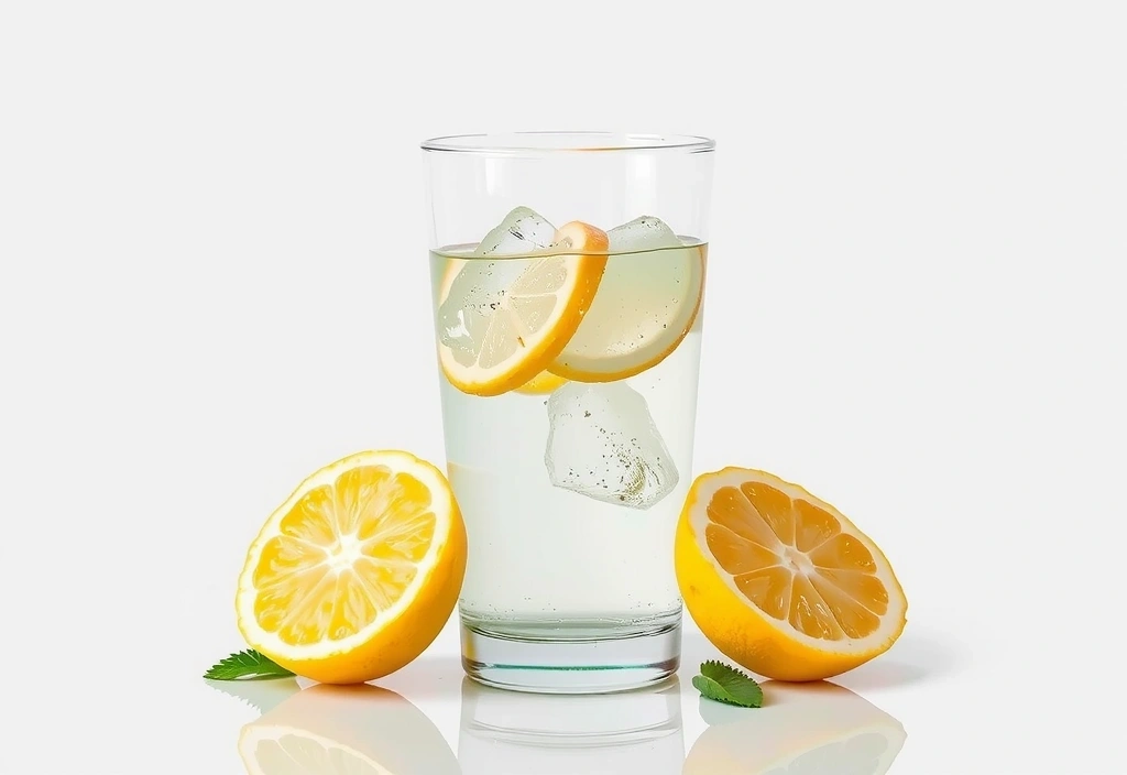 A glass of water with lemon slices, representing hydration and detoxification.