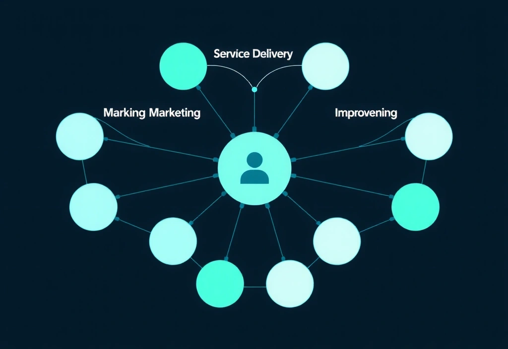 Illustration of data flow and usage, showing interconnected nodes representing service delivery and improvement