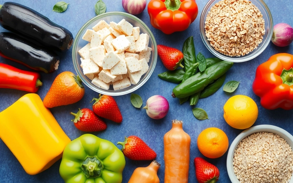 Various healthy food ingredients arranged for meal preparation