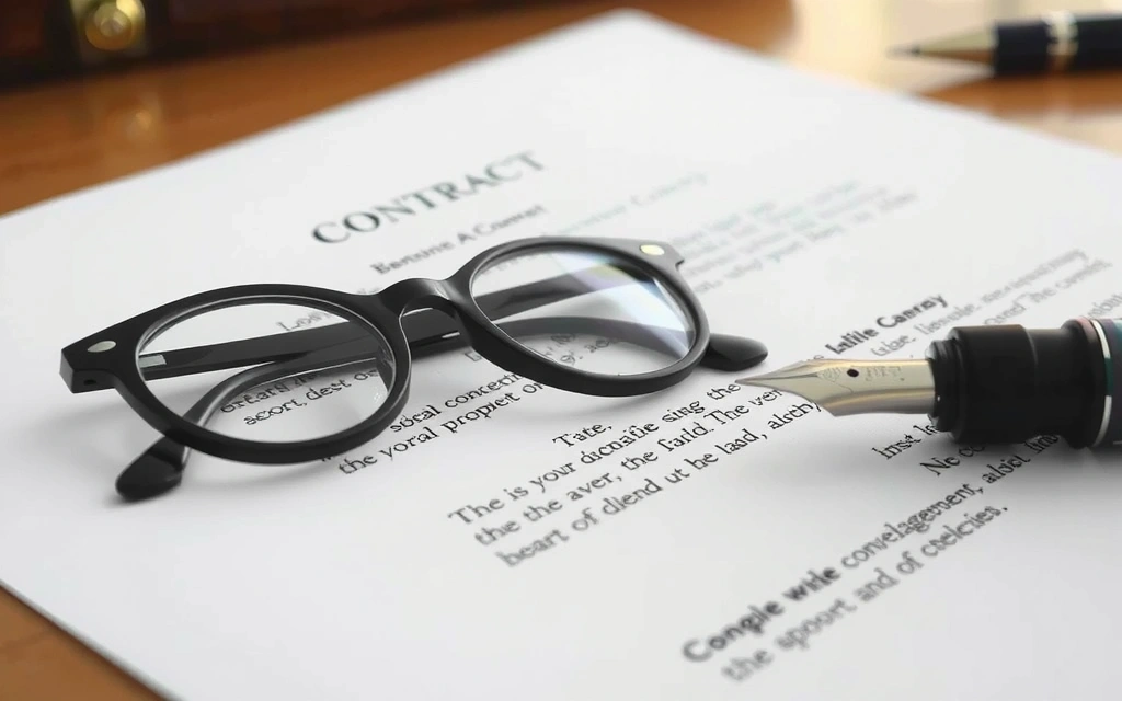 Legal document with a pen and glasses, symbolizing terms and conditions
